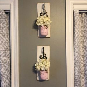 Hanging mason jars with flowers